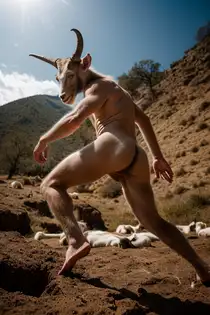 a nude transgender goat posing naked
