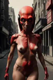 sexy naked alien-woman with red skin