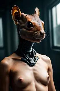 a naked cyber squirrel-woman with a sexy face